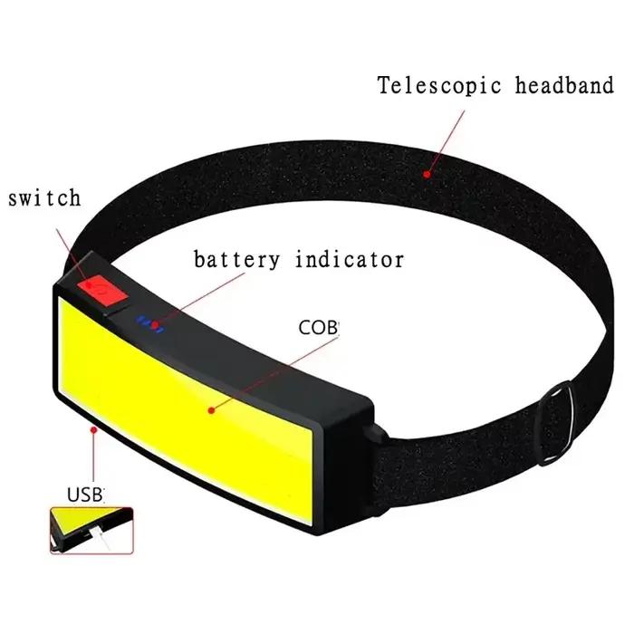 Lampe frontale COB LED portable rechargeable USB avec batterie intégrée pêche camping