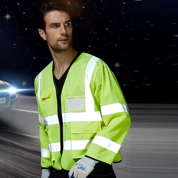 Veste sécurité nocturne pêche - Manches longues réfléchissantes - Travailleurs nettoyage cours eau