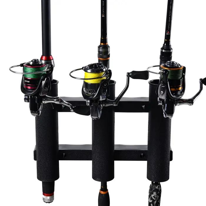 Support 3 cannes de pêche pour bateau - Porte-cannes marine noir Goture avec fixation tube plastique