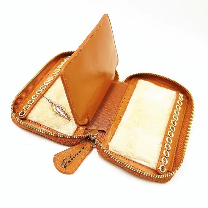 Sac rangement mouches pêche séquins appâts cuir vache séchage mouches portefeuille pêcheur stream