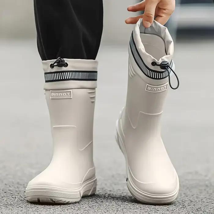 Bottes de pluie homme BIRROT mi-mollet élastiques anti-dérapantes PVC chaussures aquatiques taille 45