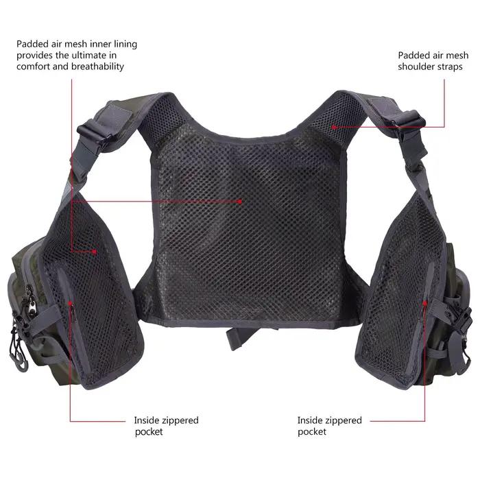 Gilet de pêche à la mouche ultra-léger Bassdash FV08 - Sac poitrine portable unisexe
