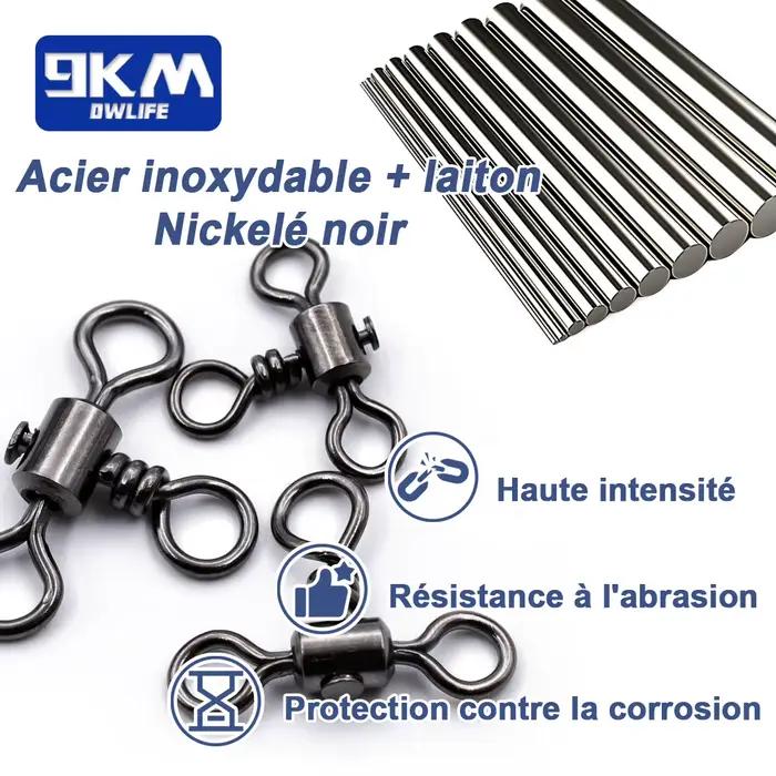 Émerillons triple 25 à 100 pièces laiton inox rotation 360° - Connecteur ligne pêche pour montages jigging surf bottom rig