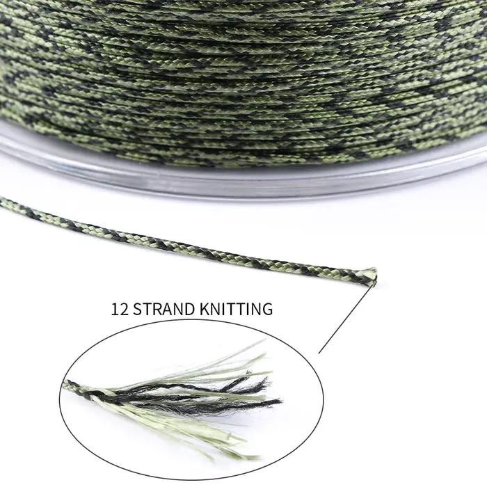 Ligne de pêche PE D-braid 12 brins 100 mètres camouflage pour carpe, résistance et endurance accrues