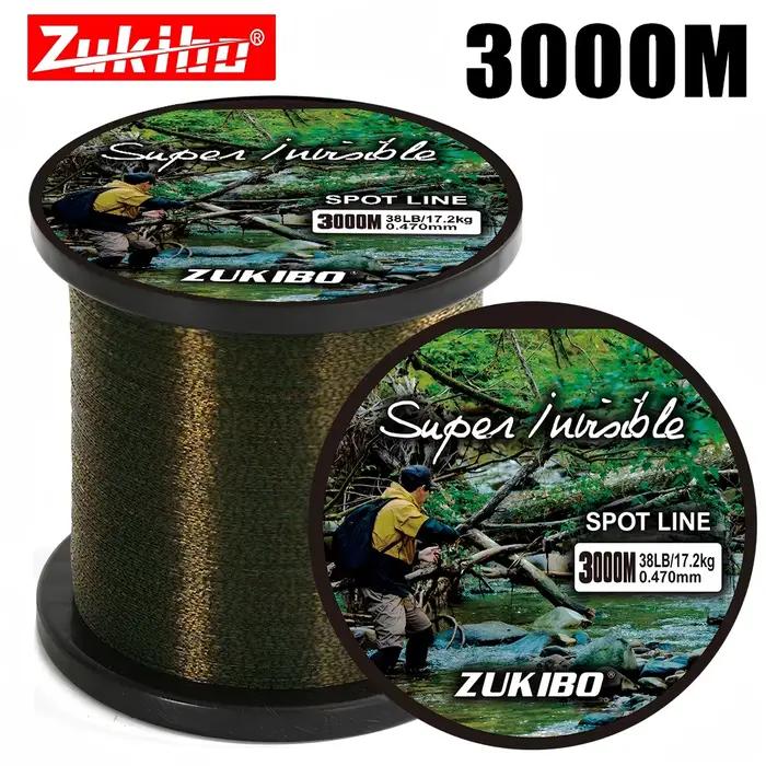 Ligne de pêche invisible fluorocarbone ZUKIBO 3000m, super résistance pour la pêche à la mouche et