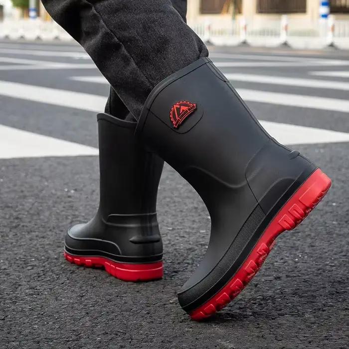 Bottes de pluie homme doublées polaire anti-dérapantes étanches faciles à enfiler PVC