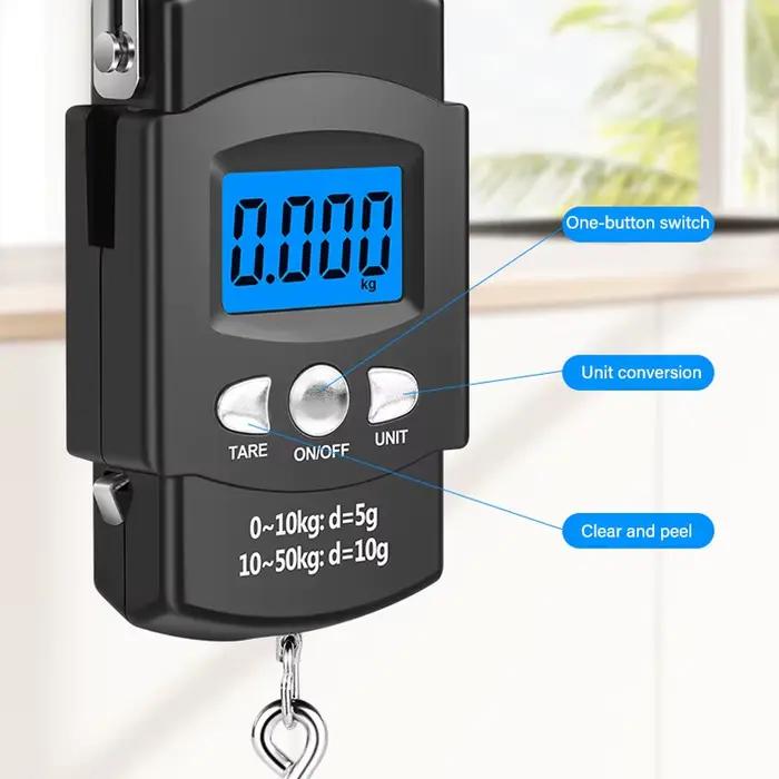 Balance électronique de pêche portable 50kg avec mètre ruban crochet LCD pour peser les prises et le matériel de pêche