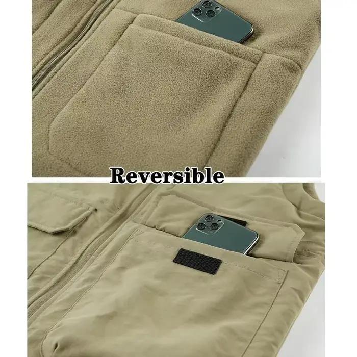 Veston réversible sans manches pour hommes - Veste d'hiver épaisse en polaire cargo coupe-vent mode travail