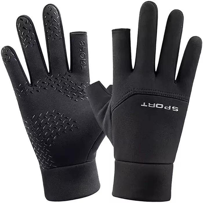 Gants pêche printemps 2 doigts en polaire unisexe anti-dérapants pour pêche et cyclisme outdoor