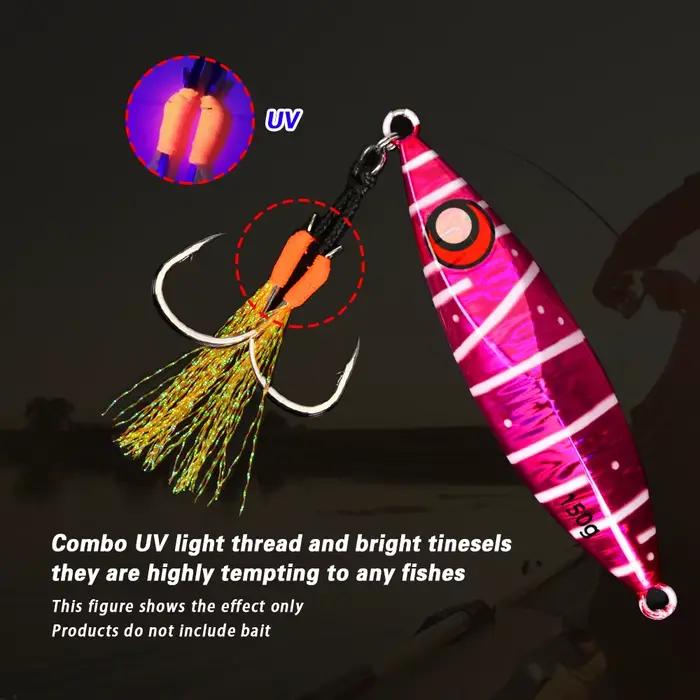 10 assist hooks métalliques avec plumes UV et anneau solide pour jigging de 10g à 120g pêche en mer