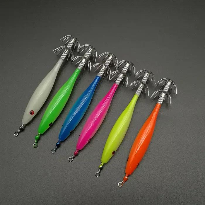Hameçons calmar 5 pièces 3.5g luminescents - Crochets poulpe essence crevette pour pêche nocturne