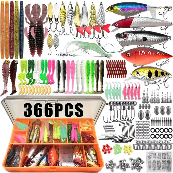 Kit pêche 86 à 366 pièces pour truite brochet black bass - coffret leurres multi-techniques complet