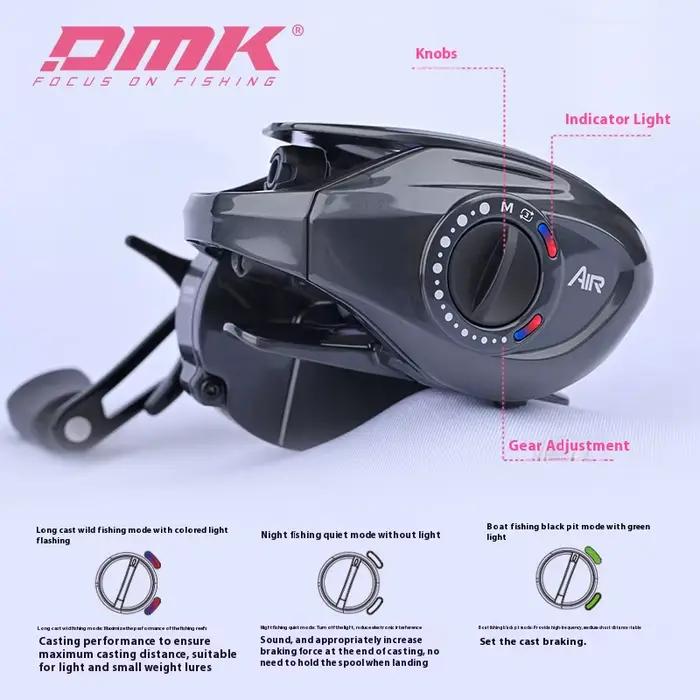 Moulinet baitcast DMK Cheetah Air 7.6:1 frein électronique MIIEC - Carbone 135g avec son bande 3-17g