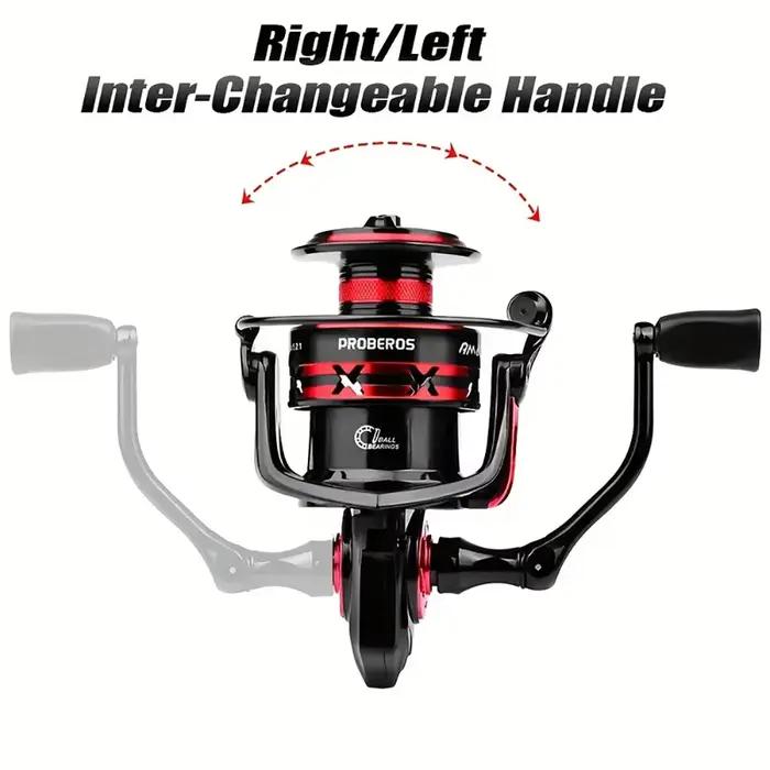 Moulinet de pêche spinning PROBEROS 5.2:1 ratio 1000 à 6000 frein max 9kg bobine métal accessoires