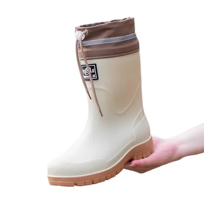 Bottes de pêche homme mi-mollet anti-dérapantes imperméables chaudes confortables PVC