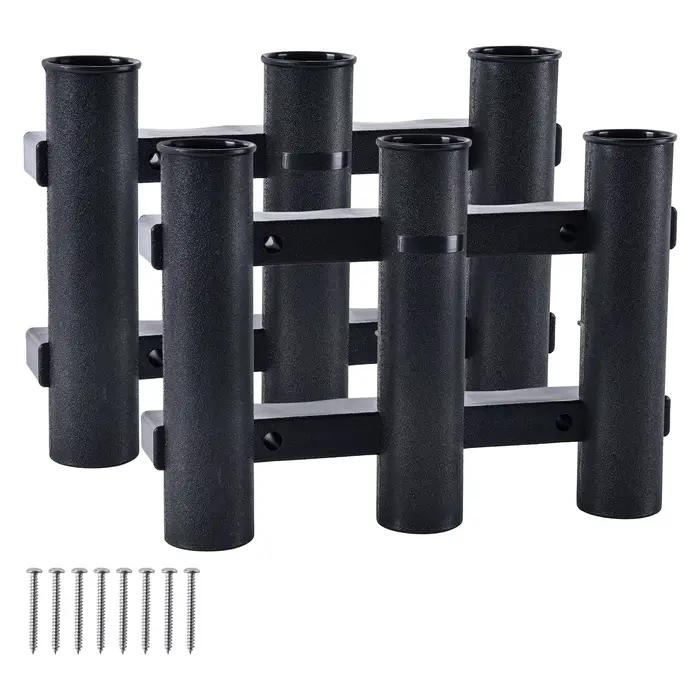 Support 3 cannes de pêche pour bateau - Porte-cannes marine noir Goture avec fixation tube plastique
