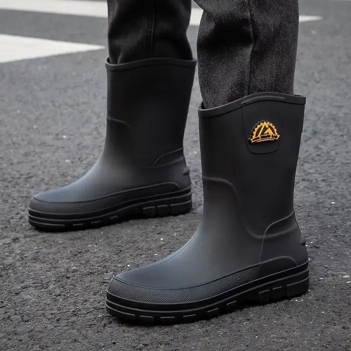 Bottes de pluie mi-mollet homme mode imperméables antidérapantes chaudes travail extérieur
