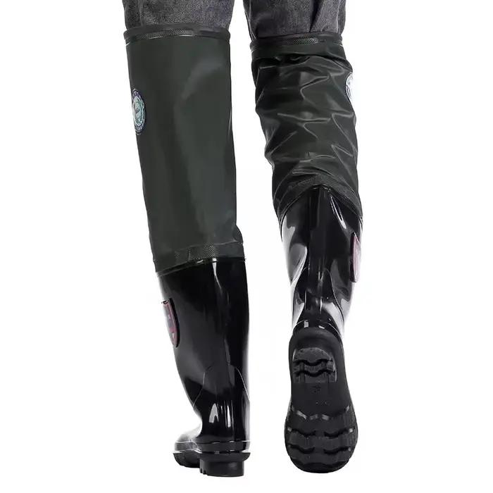 Pantalon de pêche imperméable renforcé avec bottes intégrées antidérapantes et résistantes à l'usure