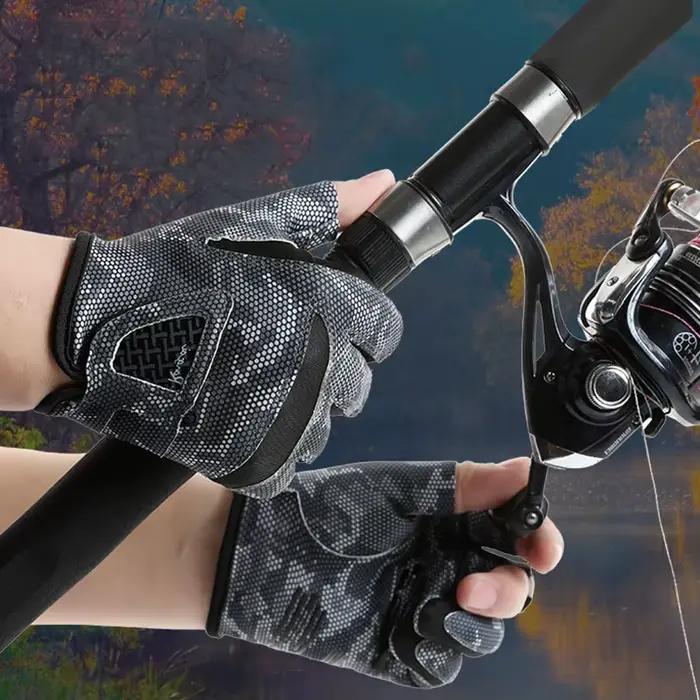 Gants pêche été homme anti-dérapants - Protection solaire 3 doigts respirants pour pêche à la mouche