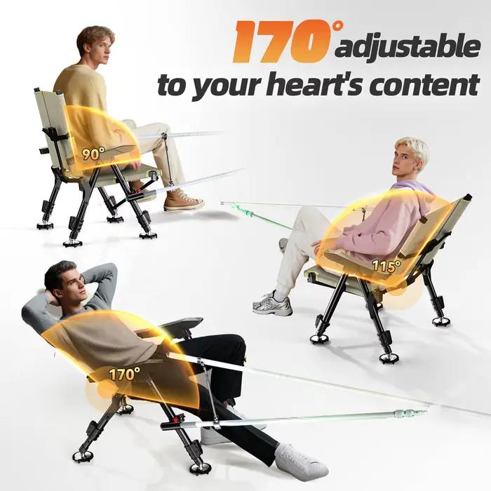 Chaise pêche pliante portable avec pieds télescopiques et dossier réglable pour terrains variés
