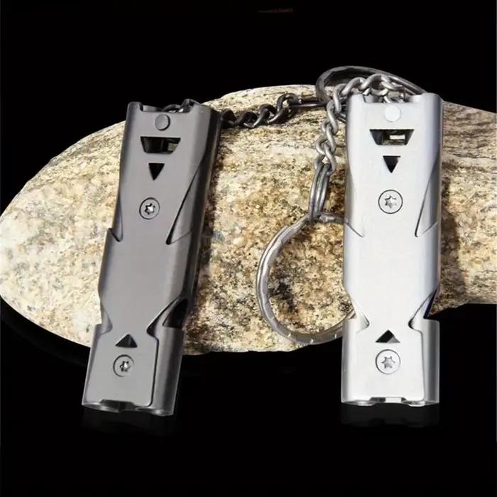 Sifflet inox double tube sauvetage urgence SOS porte-clés pour randonnée camping pêche survie