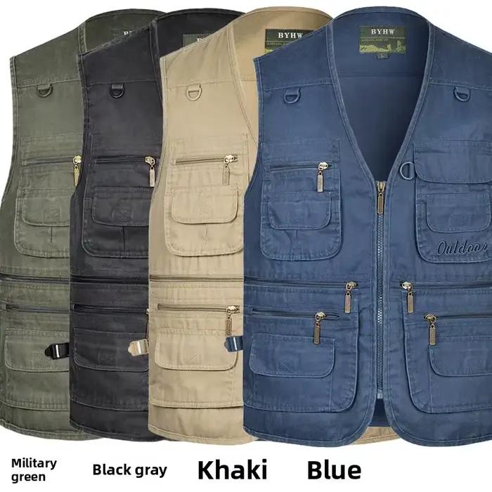 Veste de pêche multi-poches homme printemps automne pour équipement photo extérieur grande taille
