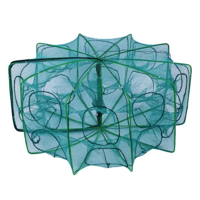 Filet de pêche pliable 6-10 trous vert durable - Nylon 40-82cm pour écrevisses et crevettes en eau douce