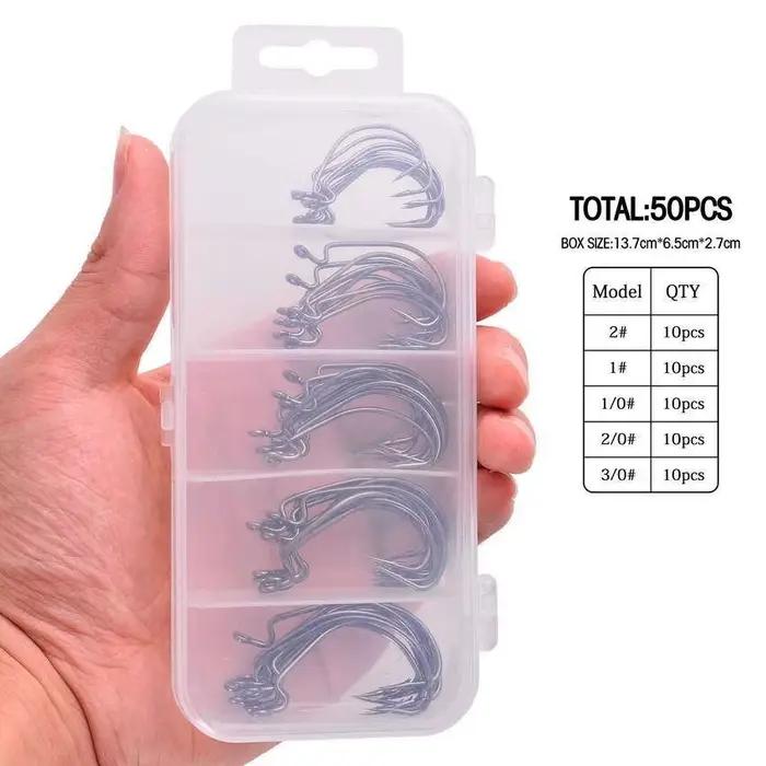 Hameçons de pêche robustes en acier haute teneur en carbone pour leurres souples - 50 pièces multi-tailles