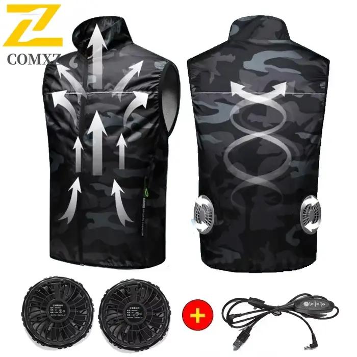 Veste rafraîchissante homme rechargeable USB pour pêche, camping et travail en été