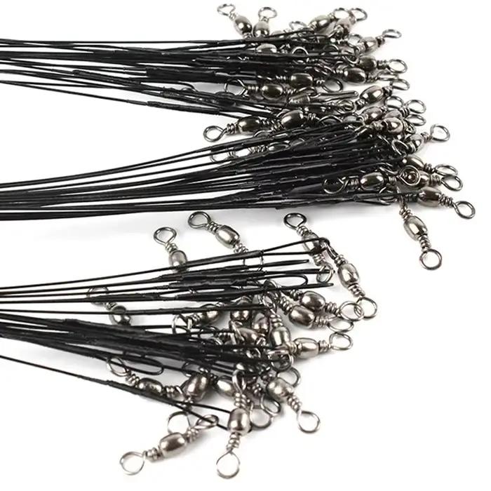 20PCS anti-morsure acier ligne pêche 15cm-30cm avec émerillon, accessoire fil leader olta leadcore