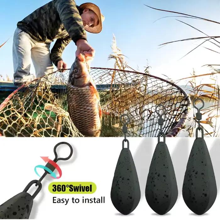 3 anneaux tournants en plomb en forme de feuille de saule avec fond étanche pour pêche facile