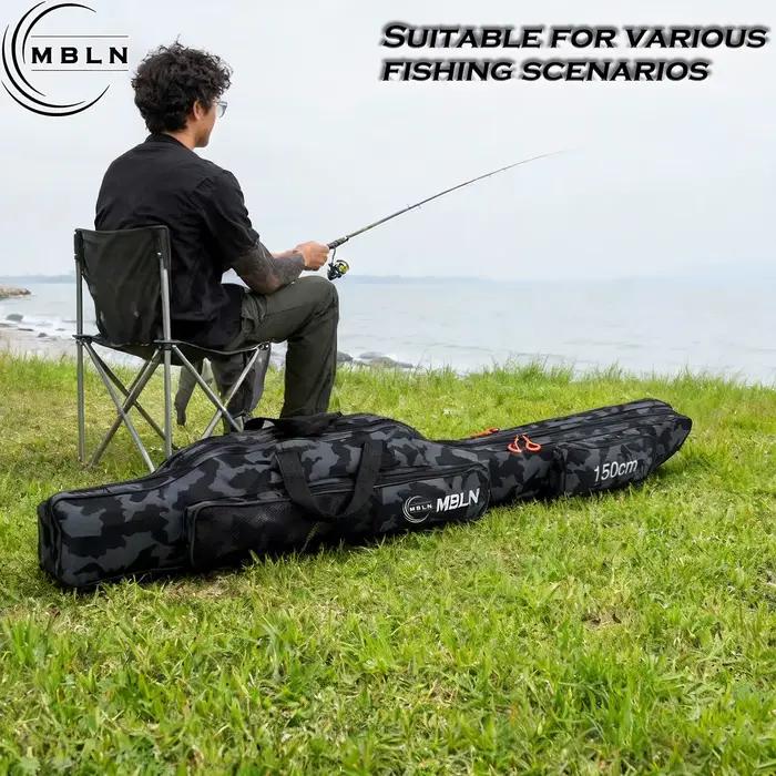 Sac pêche MBLN double couche pliable grande capacité 1.5m, sac à dos canne multi-fonctions rangement