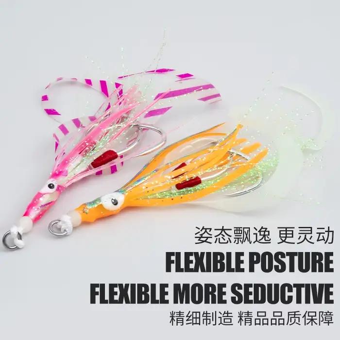 Leurre souple calamar fluo HK018 avec hameçons assistés pour pêche en mer et jigging lent