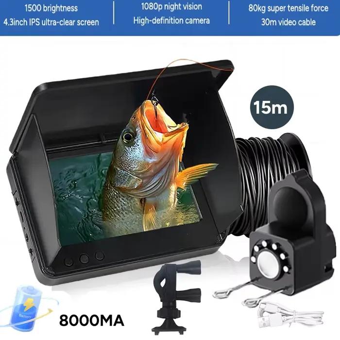 Détecteur poissons vision nocturne 1080P 4.3" portable - Caméra pêche 130° pour eaux profondes bateau