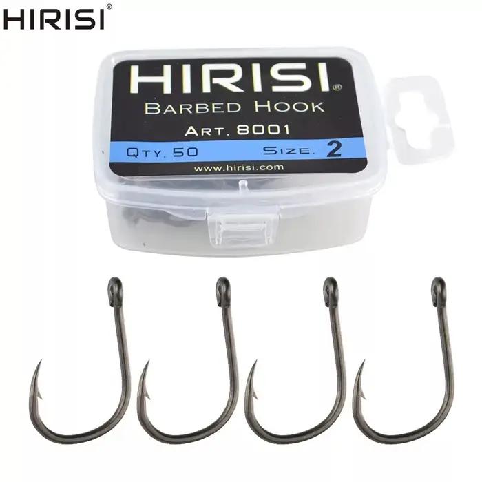 Hameçons de carpe Hirisi 50 pièces avec œillet, acier haut carbone, pointe barbelée et revêtement résistant