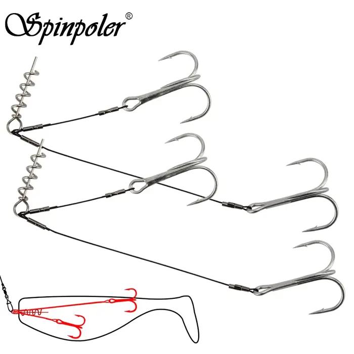Hameçon triple corkscrew stinger rig pour pêche au leurre souple, acier haute carbone, brochet et perche