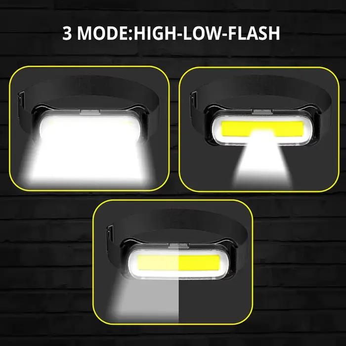 Lampe frontale LED rechargeable USB 3 modes pêche camping étanche torche frontale portable