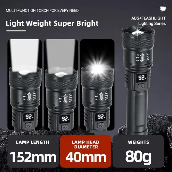Lampe torche tactique LED 2000LM rechargeable USB - Projecteur zoom pêche camping urgence