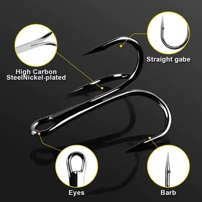 Hameçons triples pêche carnassier acier carbone haute résistance #2 #4 #6 #8 #10 - 50 pièces