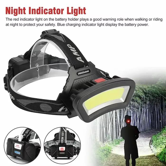 Lampe frontale COB LED puissante 4 modes - Rechargeable USB pour pêche et camping nocturne