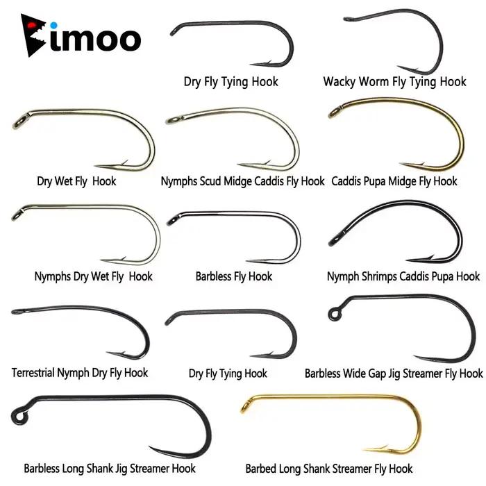Hameçons de pêche à la mouche Bimoo 100 pièces acier haut carbone, sèches, noyées et nymphes,