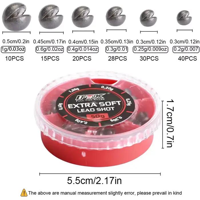Plombs de pêche plombés extra souples 50g assortis (0.2g à 1.0g) pour montage ligne flottante et
