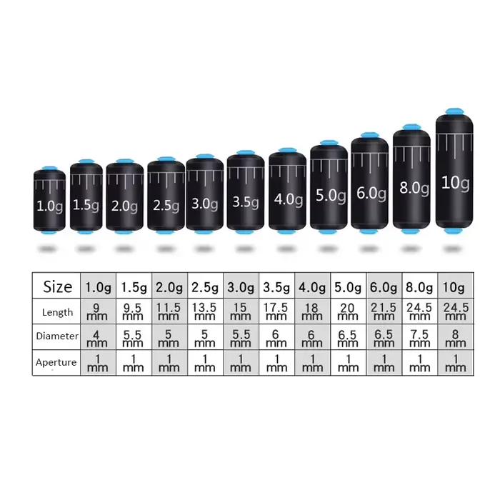 Plombs de pêche plombés 100 pièces 1.0g à 3.0g pour lancer loin et précis, pêche au leurre et surfcasting