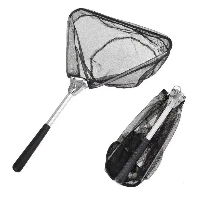 Filet de pêche pliable triangulaire aluminium léger et durable noir outil pratique portable