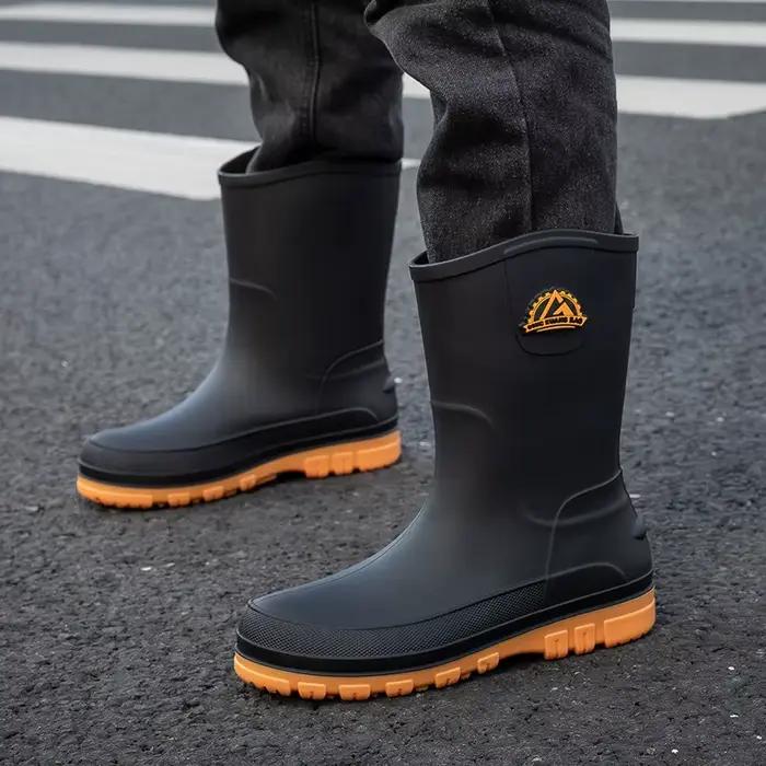 Bottes caoutchouc homme mi-mollet pêche extérieur antidérapantes chef hiver
