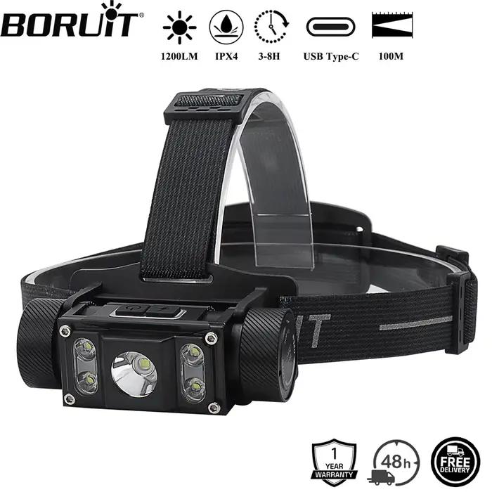 Frontale LED BORUiT B50 1200LM rechargeable TYPE-C pour pêche en mer et eau douce étanche