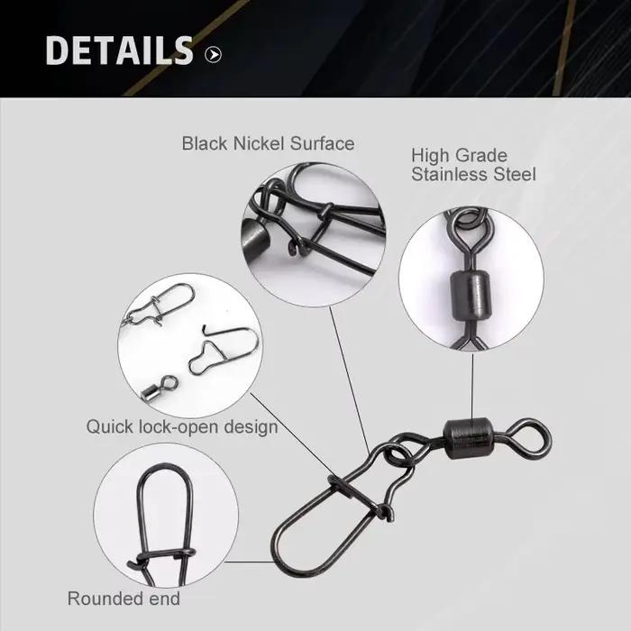Émerillons roulements 50 pièces acier inoxydable 4#-12# avec clip - Accessoires pêche leurres et hameçons