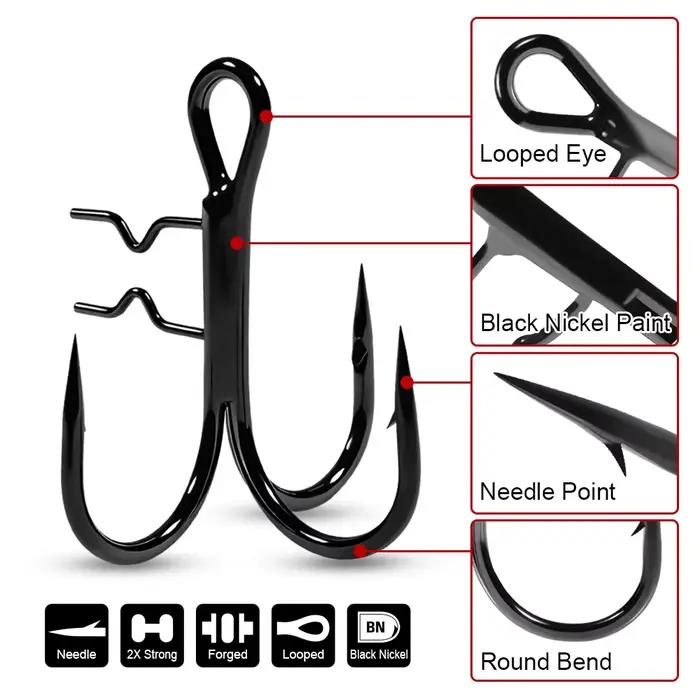 Hameçon triple extra tranchant pour leurres souples shad, tailles 4 à 1/0, avec porte-hameçon - pêche aux leurres