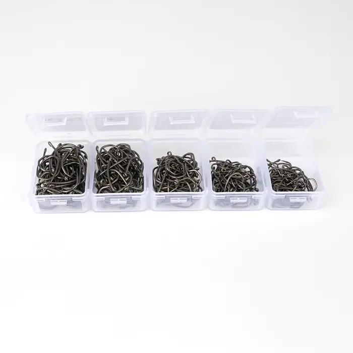 Hameçon de pêche Hirisi 8041, 50 pièces en acier inoxydable carbone anti-rouille, point acéré et hampe à boucle