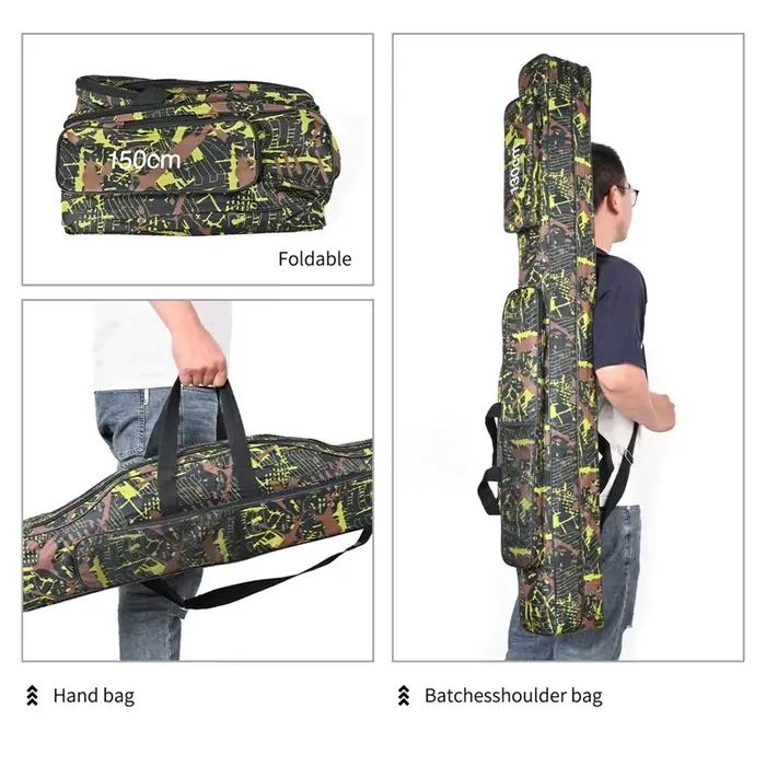 Sac double épaule pliable 1.3m/1.5m pour cannes mer grande capacité, rangement outils pêche extérieur